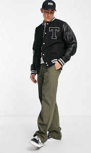 T Letterman Faux Leather Sleeve Varsity Jacket