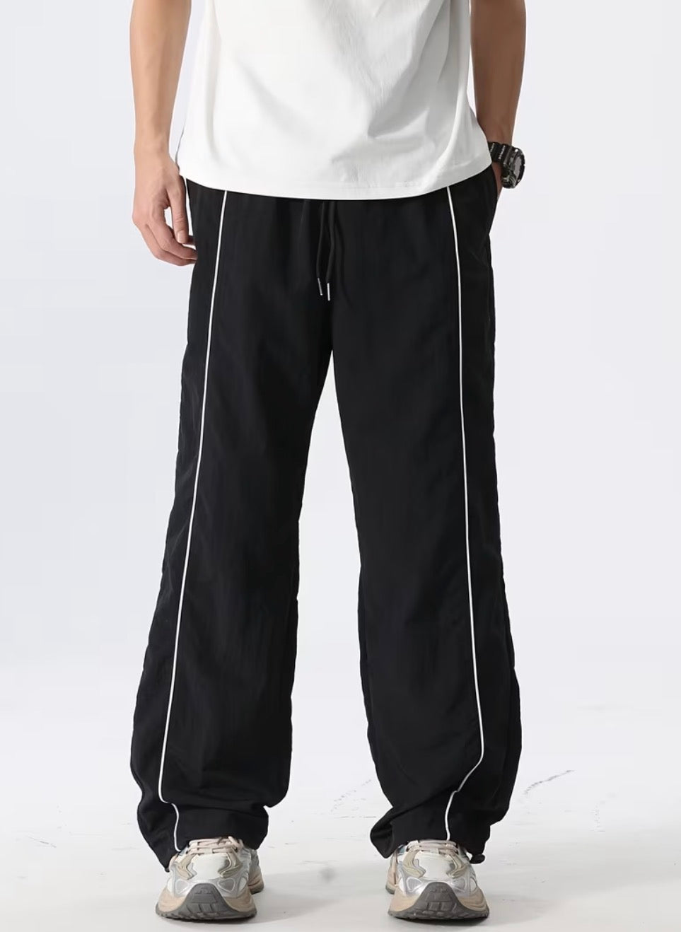 Parachute Baggy Black Track Pants Men