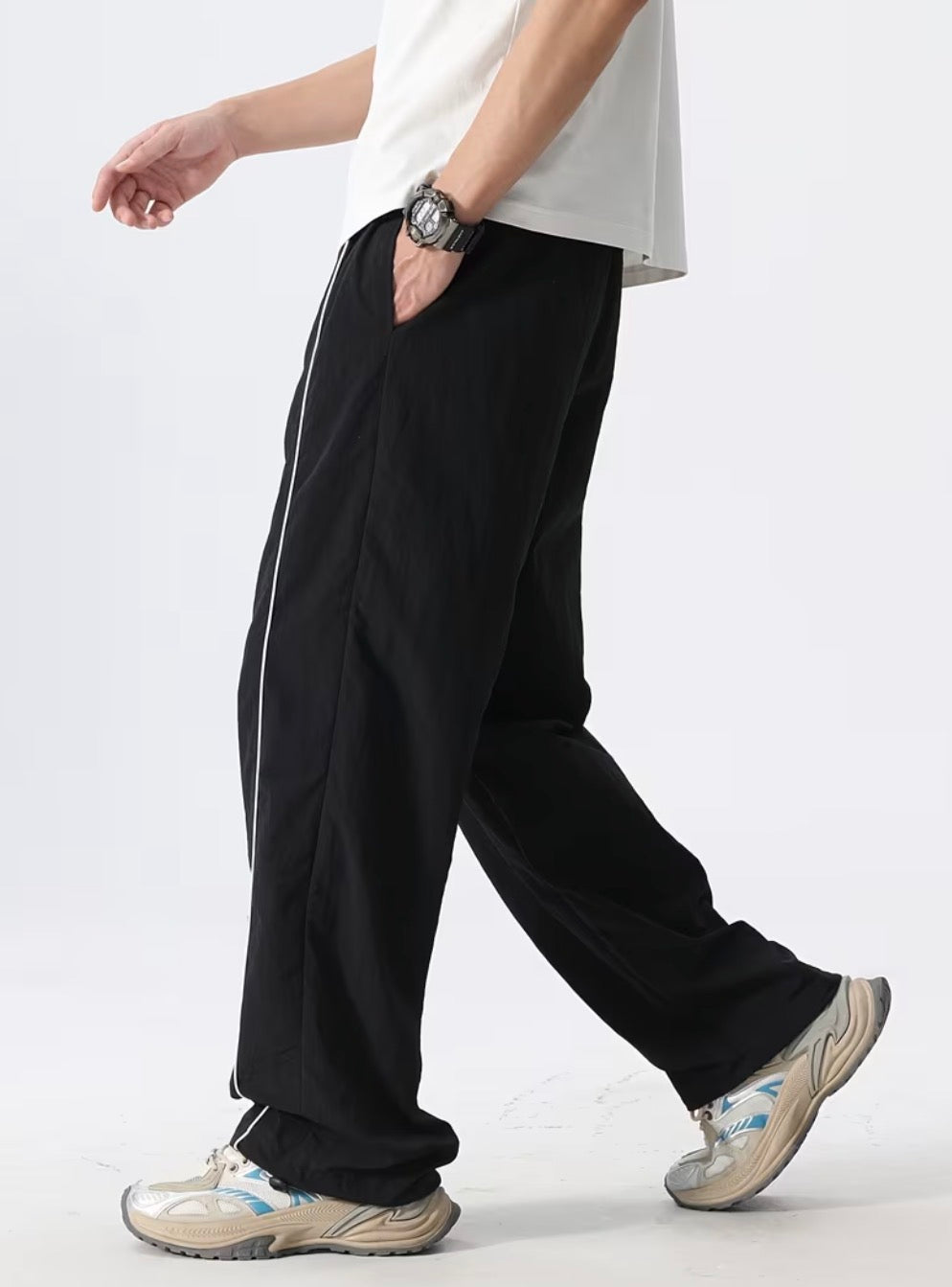 Parachute Baggy Black Track Pants Men