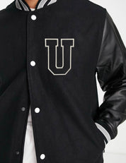U Letterman Faux Leather Sleeve Varsity Jacket