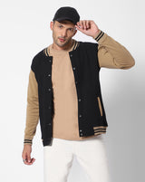 Black Beige Varsity Jacket