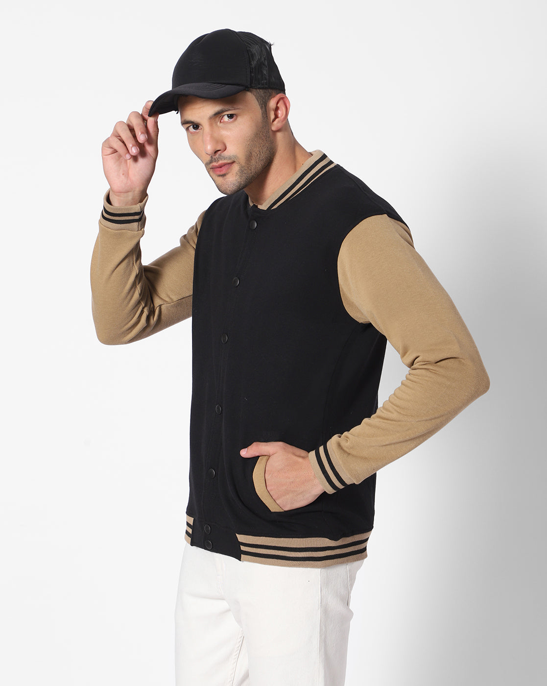 Black Beige Varsity Jacket