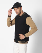 Black Beige Varsity Jacket
