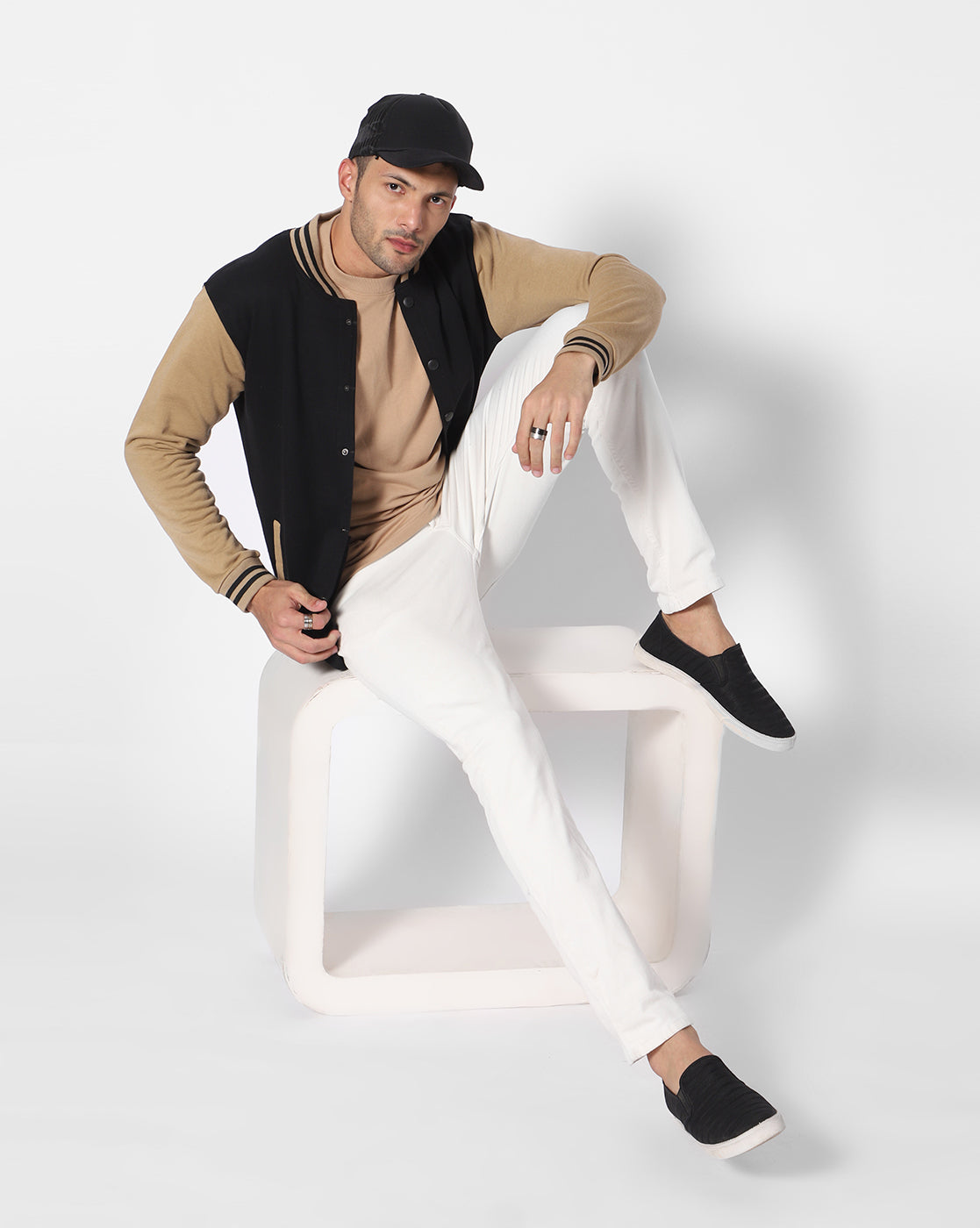 Black Beige Varsity Jacket