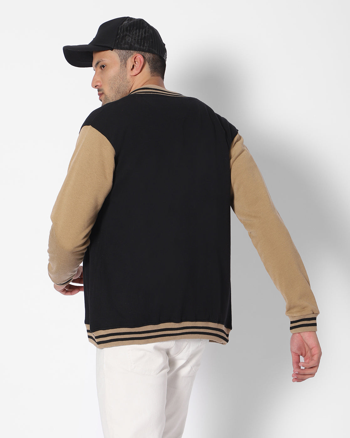 Black Beige Varsity Jacket