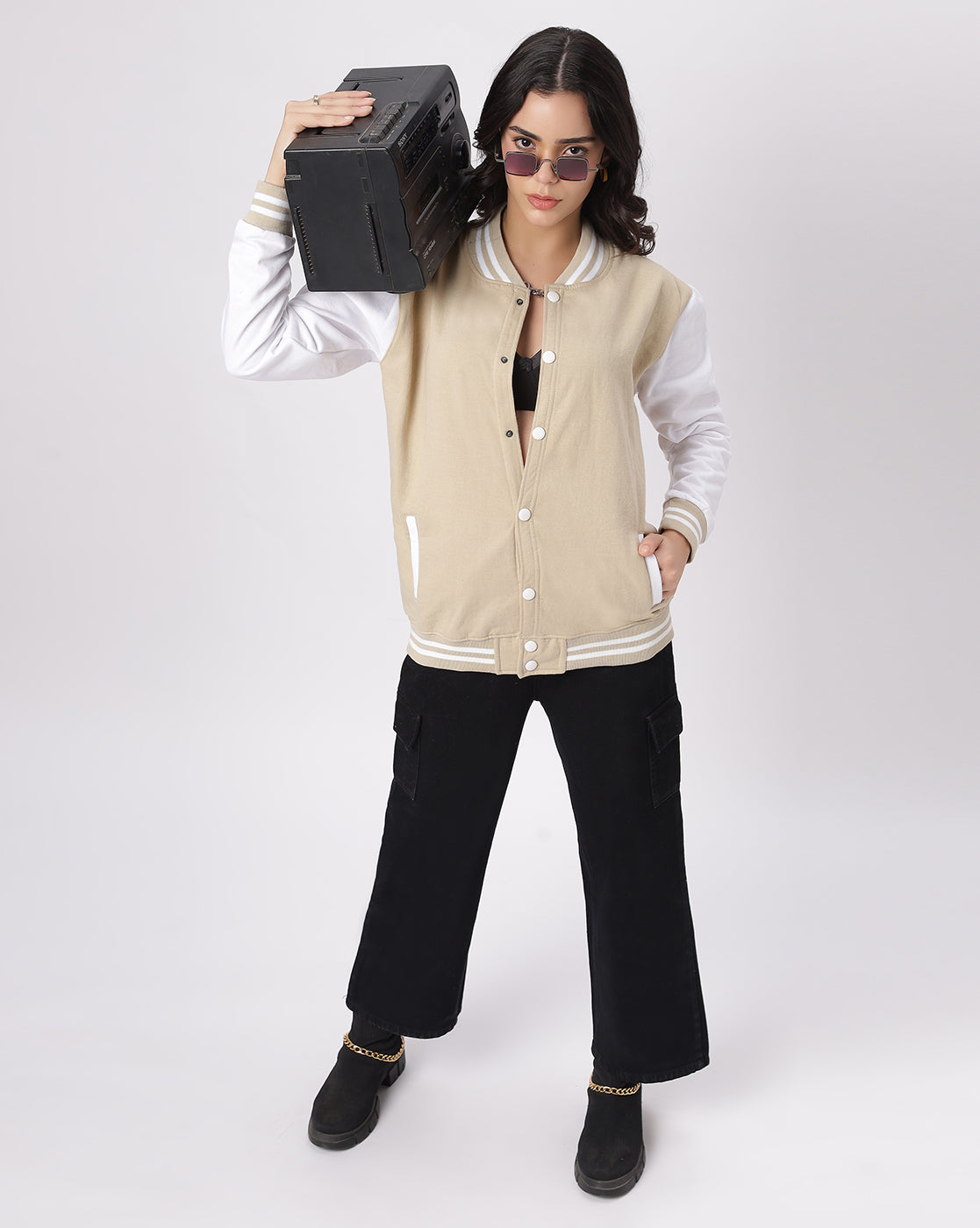 Beige Varsity Jacket