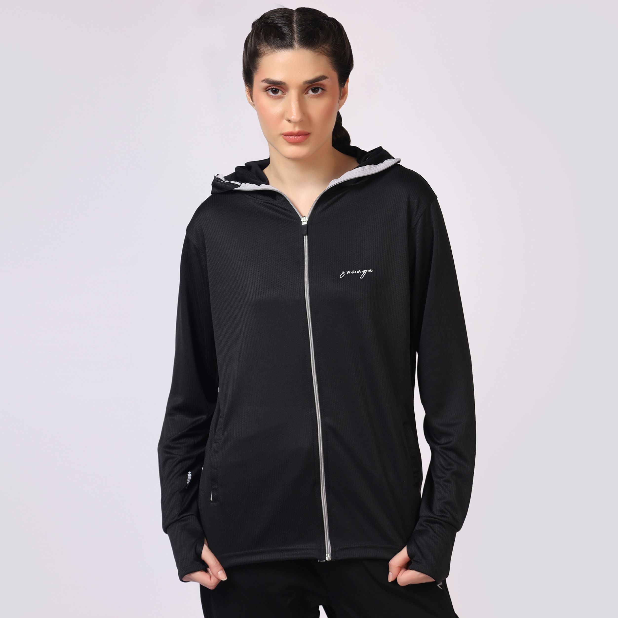 Black UPF Balaclava Zipper Sunscreen Jacket