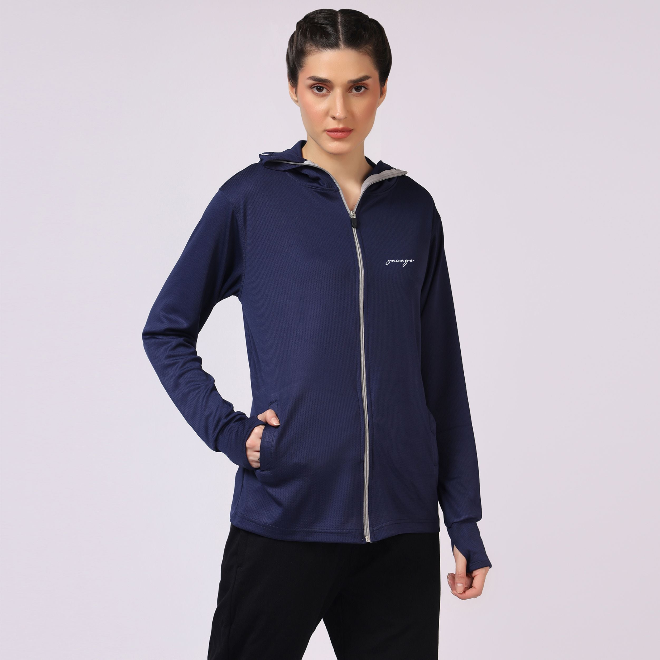 Navy UPF Balaclava Zipper Sunscreen Jacket