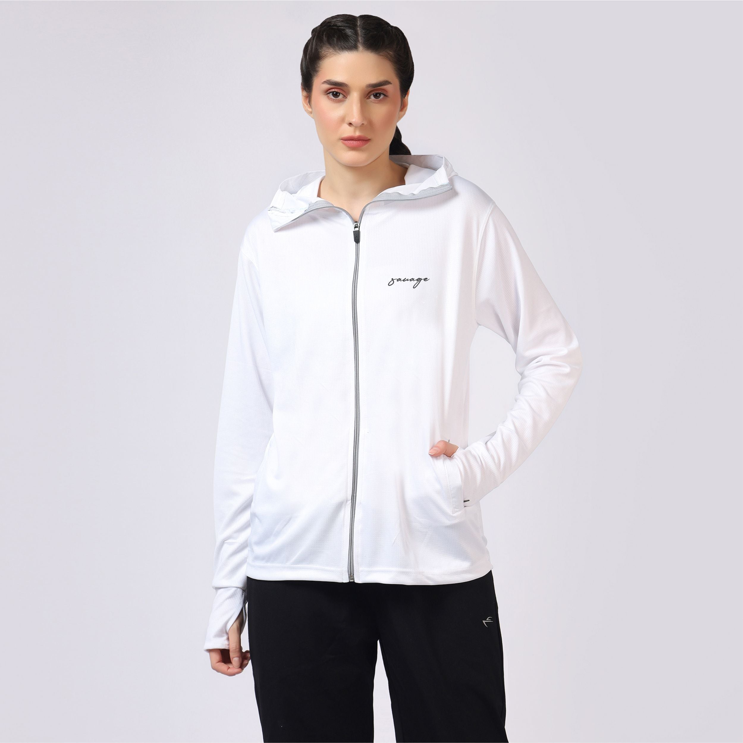 White UPF Balaclava Zipper Sunscreen Jacket