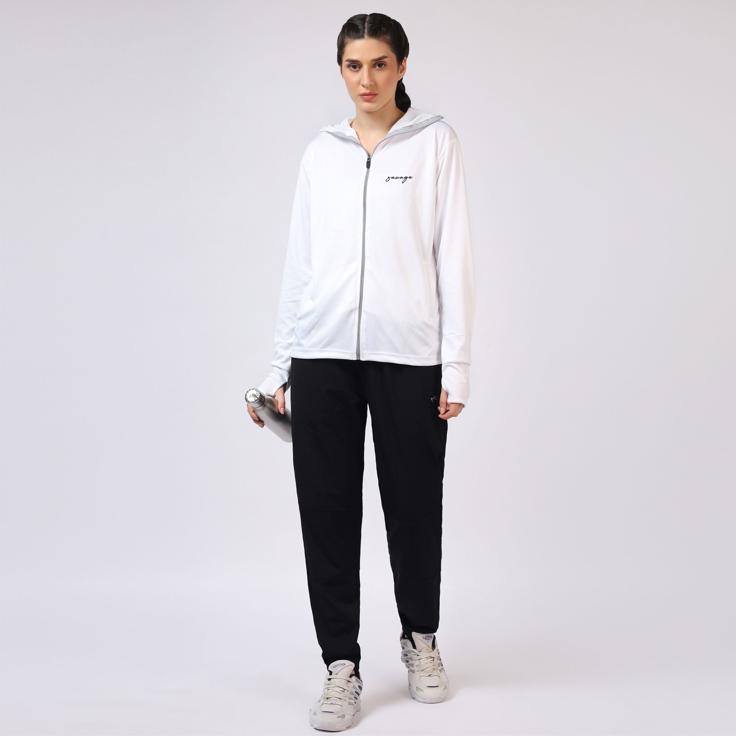 White UPF Balaclava Zipper Sunscreen Jacket