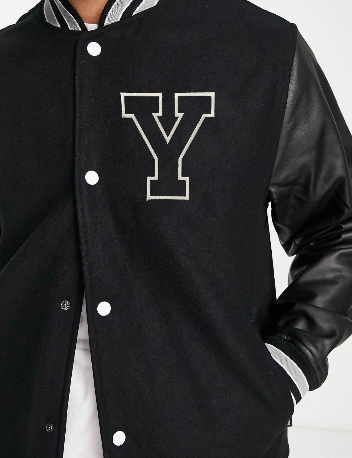Y Letterman Faux Leather Sleeve Varsity Jacket